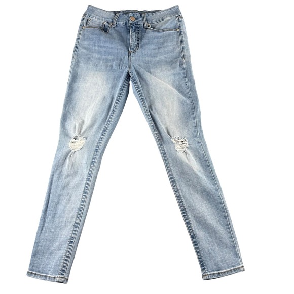 Seven7 Denim - Seven7 Womens Skinny Jeans Light Wash Distressed Ripped Knee Size 10 Stretch